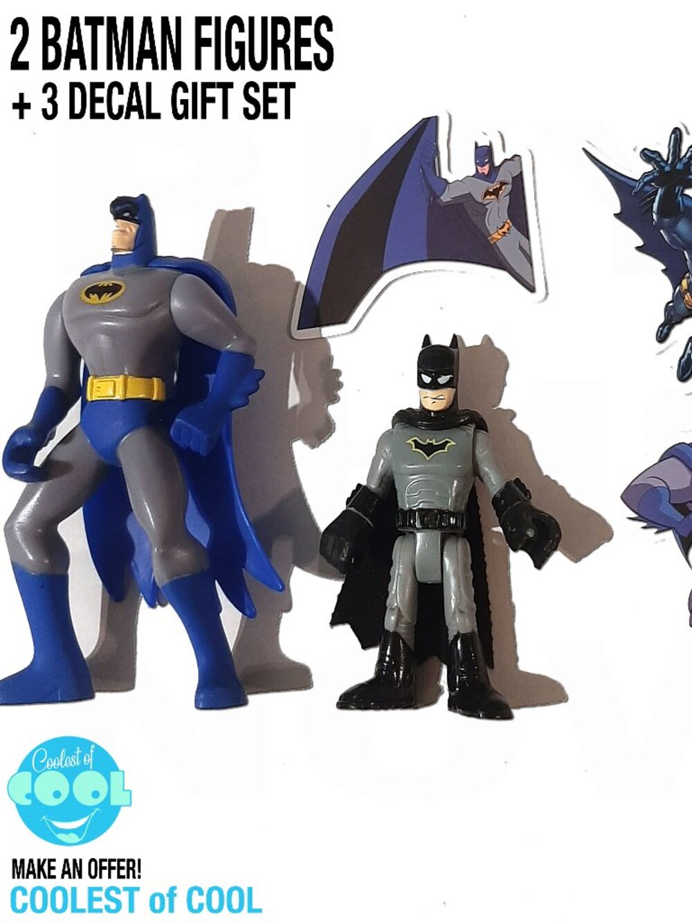 DC Comics Batman Action Figure toys and Decal gift set 2 figures + 3 stickers